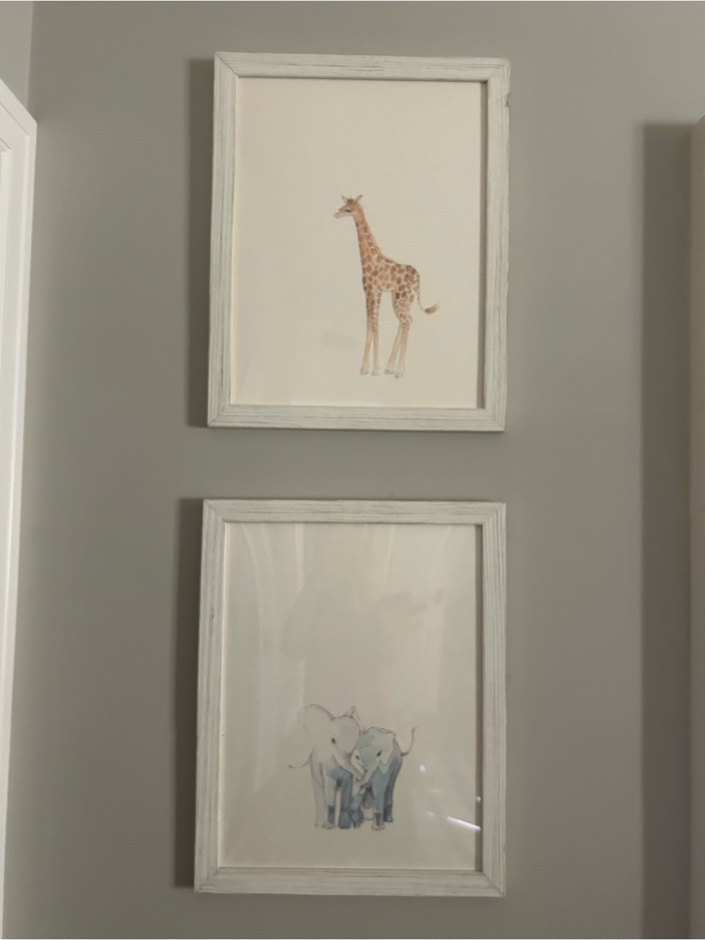 Restoration Hardware Watercolor Giraffe and Blue Elephant Duo Art Prints